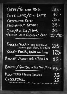 meny café Zanzibar Annelie Utter